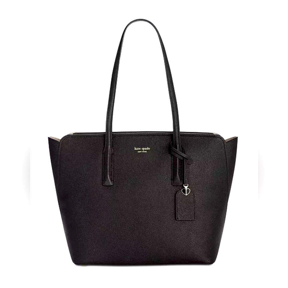 Kate Spade New York Textured Margaux Black Leather Large Tote Bag Charm